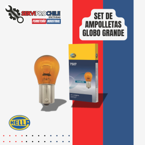 SET DE AMPOLLETAS GLOBO GRANDE 12V/21W COLOR AMBAR | PYW21 | BASE: BA15S | CONTACTOS: 1 | PATAS: DISPAREJAS | CONTENIDO: 10 UNIDADES HELLA 7507